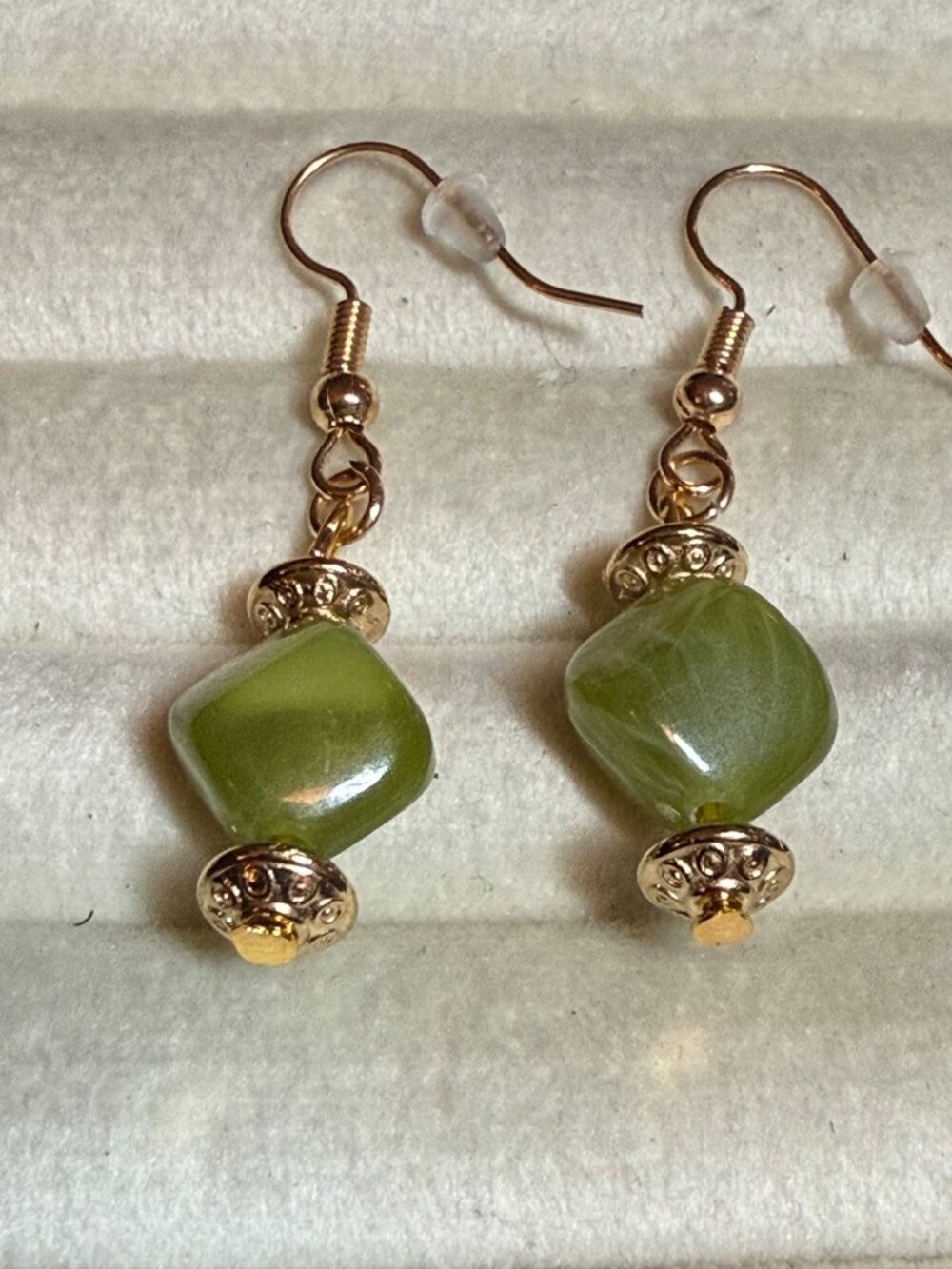 Olive Glow — Green & Gold Beaded Earrings